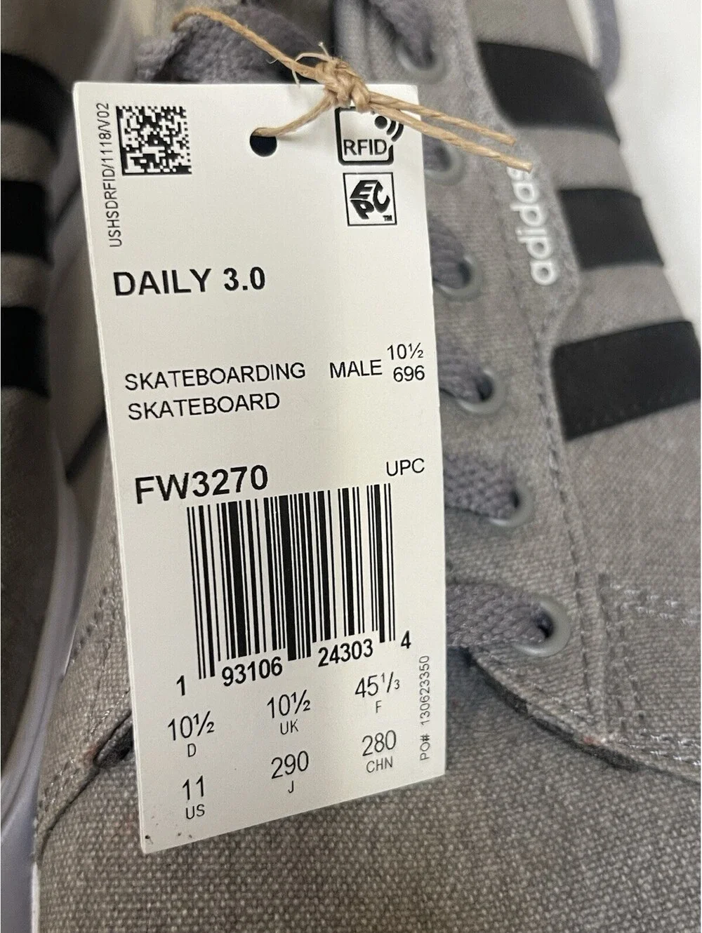 Adidas Men’s Low Top Gray Sneakers Size 11 NWT